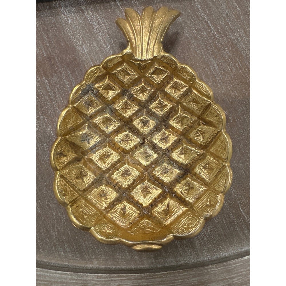 Rare Vintage Tano Signed Gold Pineapple Catchall Tray - Footed Vanity Dish